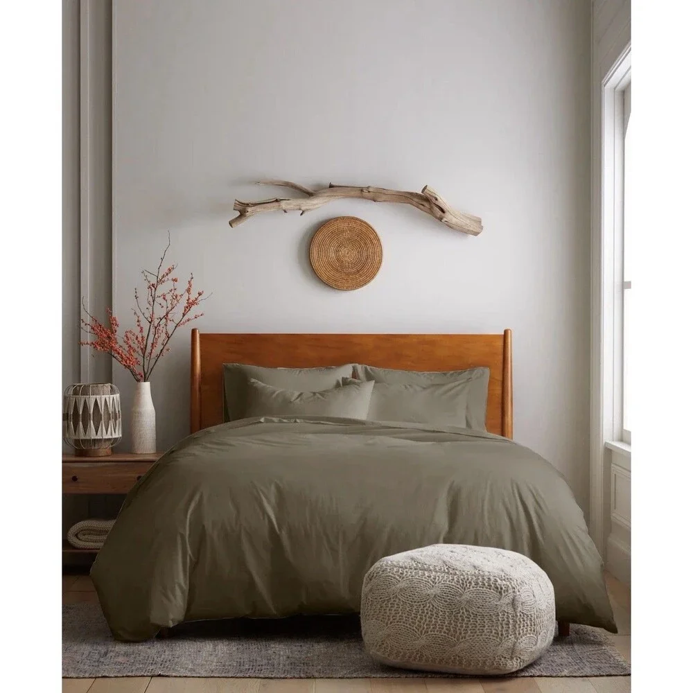Quince Organic Brushed Cotton Duvet Cover Set Queen Dusty Olive NEW $114 Retail